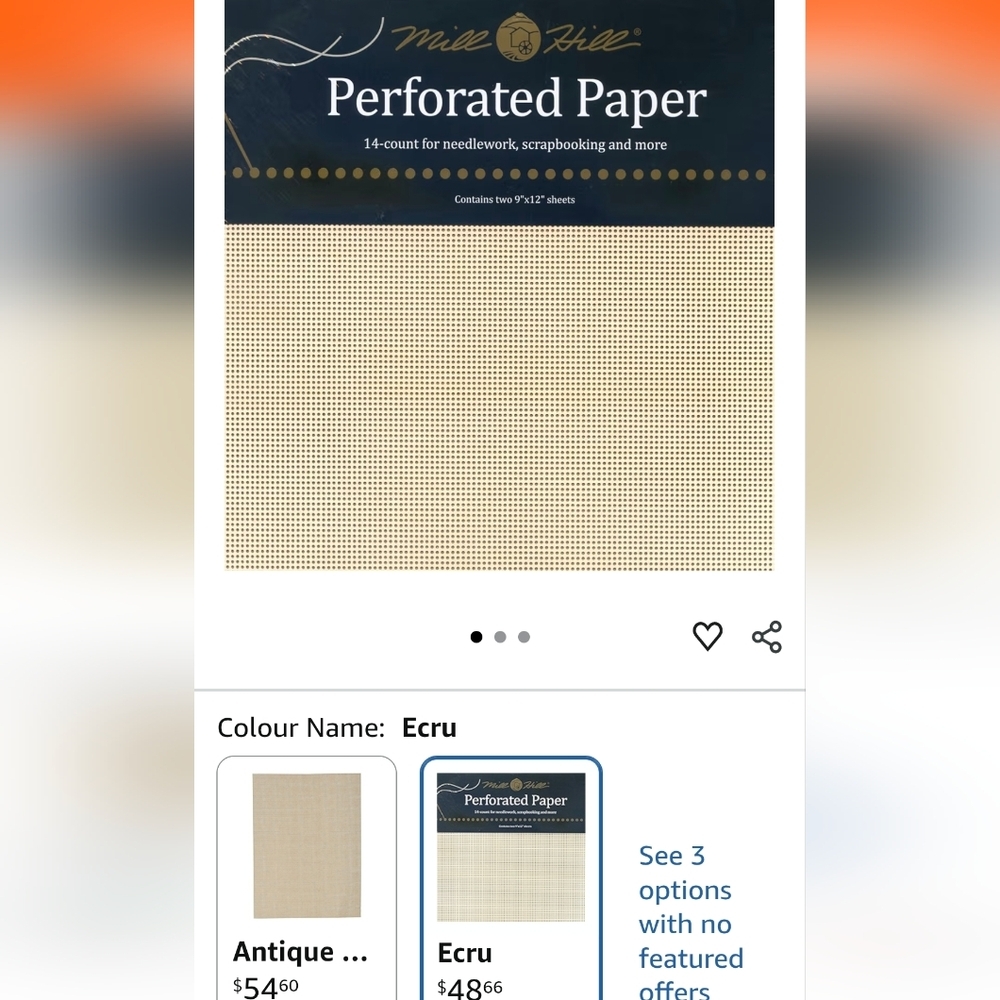 Mill Hill perforated paper For 14 Count Needlework New In Package 2pk